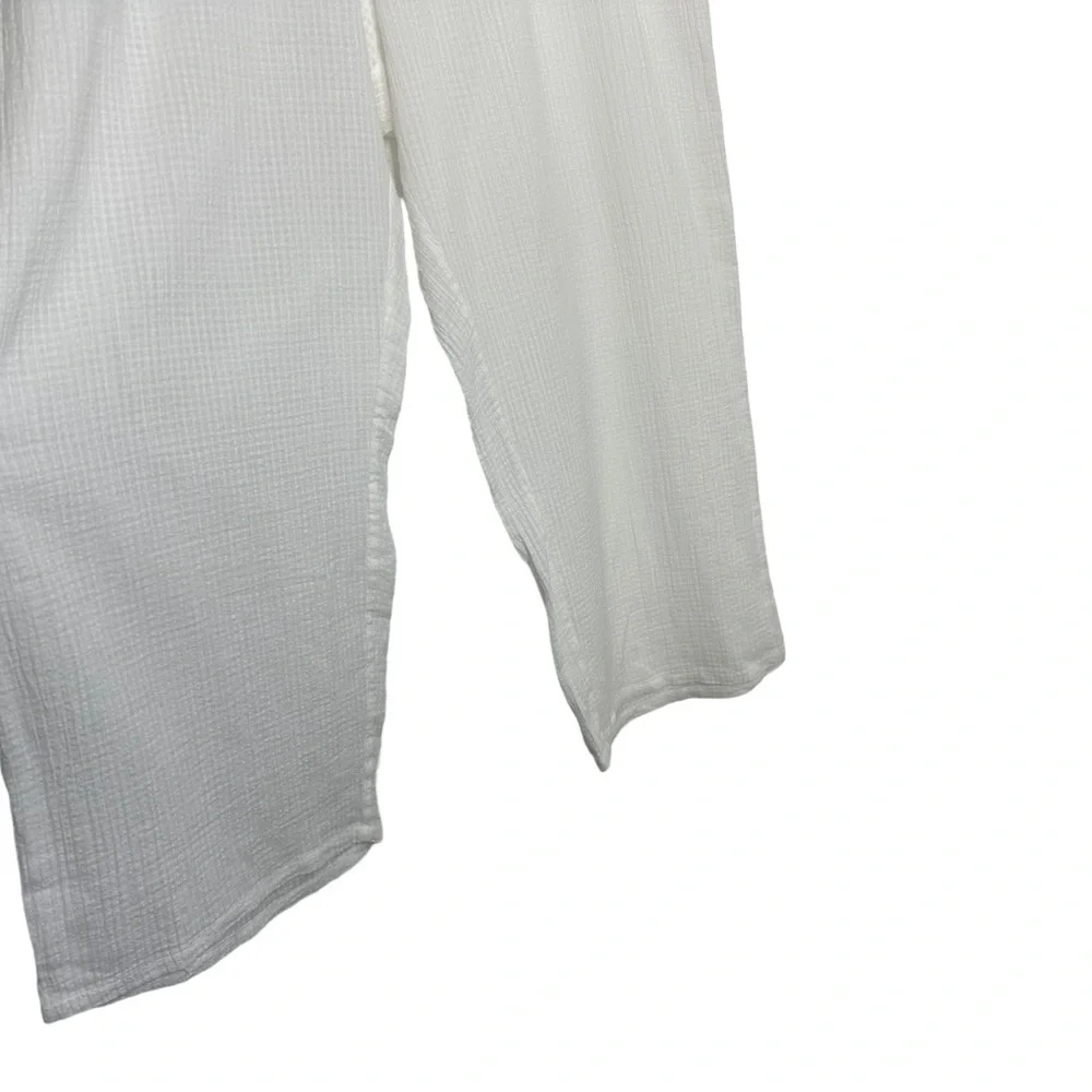 J Crew Women Drapey Crinkle-cotton Beach Pant XL White Wide Leg Gauzy Drawstring